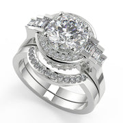 Bella Halo Baguette Accents Round Cut Diamond Engagement Ring - Nivetta